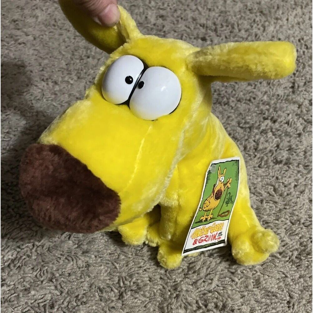 Vtg Grimmy Yellow Dog Plush 24K Cartoon Stuffed Animal Mother Goose & Grimm 11"